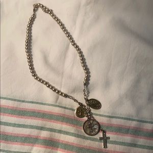 Silver rosary style necklace